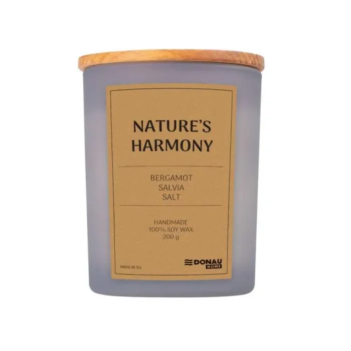 Sójová svíčka ve skle, dřevěné víčko a knot, Nature's Harmony, 200g Přímo Od Výrobce