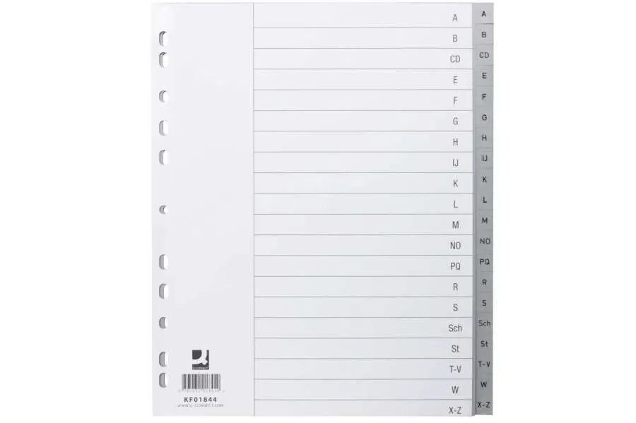 Přímo Od Výrobce Plastové rozlišovače Q-Connect - A4, šedé, 24 x 29,7 cm, A-Z, sada 24 ks