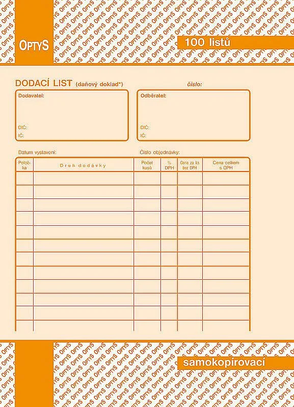 Originální OPTYS - Dodací list, OP1077, A5, NCR