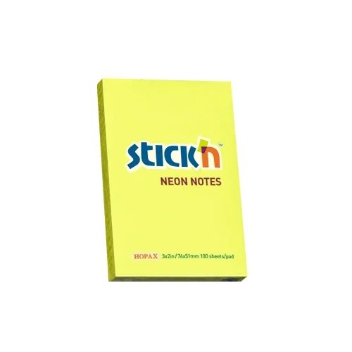 Samolepicí bloček Stick'n 76 × 51 mm, 100 lístků, neonově žlutý Omezená Nabídka