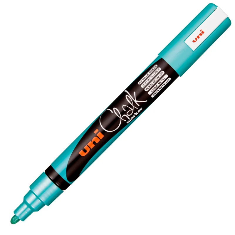 Oblíbený Křídový popisovač UNI s kulatým hrotem 1,8 - 2,5 mm - metalický zelený
