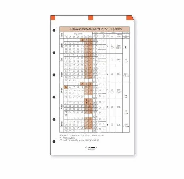 ADK Plánovací kalendář A7 2026 (1 list) Nejprodávanější