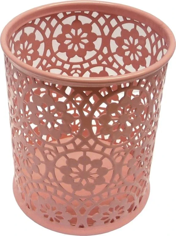 Drátěný stojánek na tužky kulatý, ornament - růžový Cenově Výhodný
