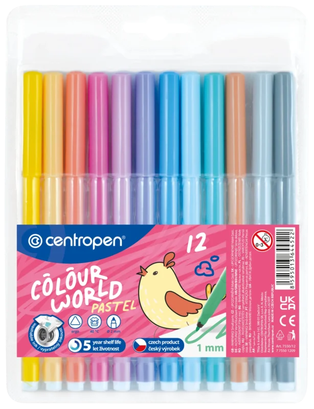Centropen Popisovač COLOUR WORLD 7550 trojboký - sada 12 pastelových barev Finální Výprodej