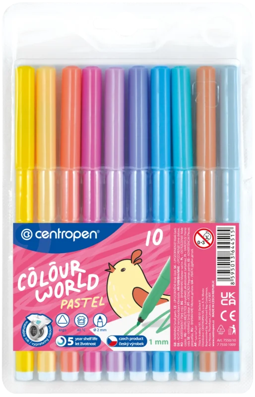 Centropen Popisovač COLOUR WORLD 7550 trojboký - sada 10 pastelových barev Oblíbený