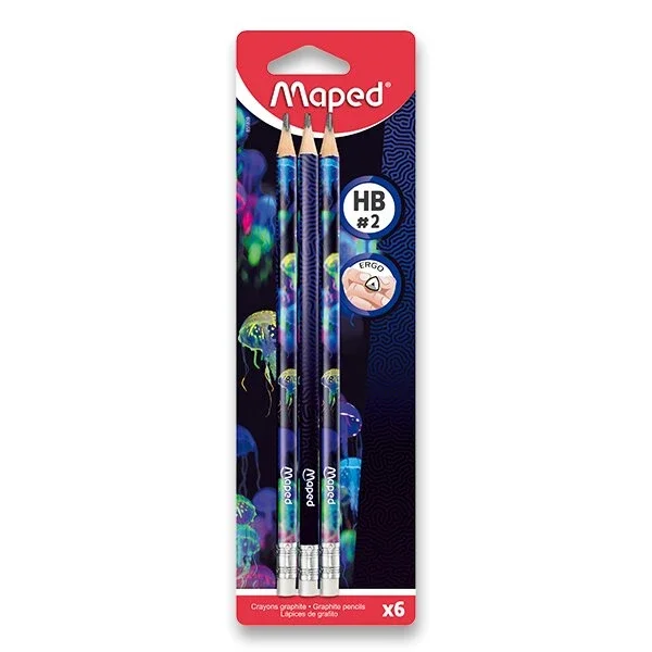 Bezdřevé grafitové tužky MAPED Deepsea Paradise HB s pryží - 6 ks Omezená Nabídka