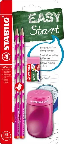STABILO EASYgraph Slim školní set P pro praváky - růžová (2×tužka HB, ořezávátko, pryž) Finální Výprodej