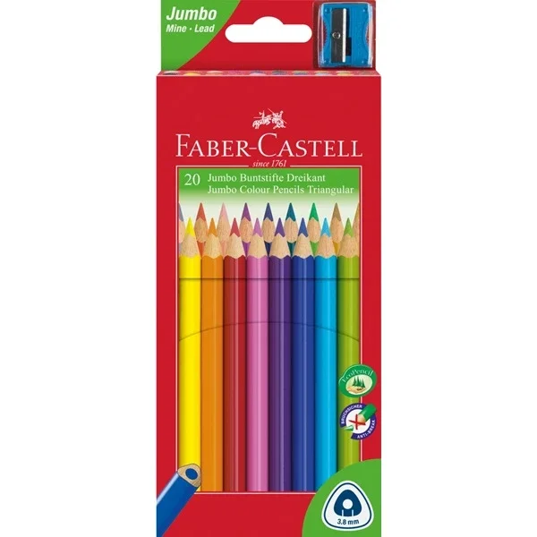 Ověřený Pastelky Faber-Castell Jumbo trojhranné, 20 barev + ořezávátko