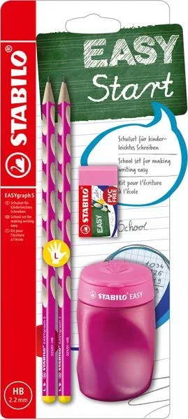Výprodej STABILO EASYgraph Slim školní set L pro leváky - růžová (2×tužka HB, ořezávátko, pryž)