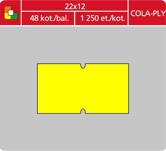 Značkovací etikety do etiketovacích kleští (EZ) - COLA-PLY, 22x12 mm, žluté, 1250 etiket - DOPRODEJ Tovární Cena
