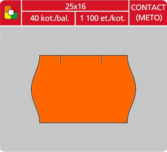 Sezónní Sleva Značkovací etikety do etiketovacích kleští (EZ) - CONTACT - METO, 25x16 mm, oranžové, 1100 etiket