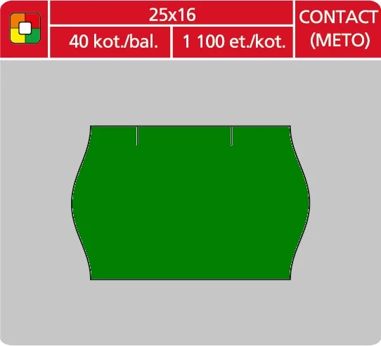 Nová Kolekce Značkovací etikety do etiketovacích kleští (EZ) - CONTACT - METO, 25x16 mm, zelené, 1100 etiket