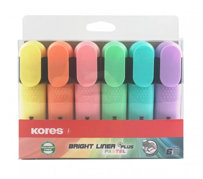 Zvýrazňovač Kores Bright Liner Plus Pastel - klínový hrot, 0,5-5 mm, sada 6 ks Přímo Od Výrobce