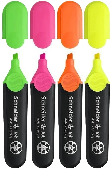 Značkový Zvýrazňovač Schneider Job 150 - klínový hrot, 1-5 mm, sada 4 ks