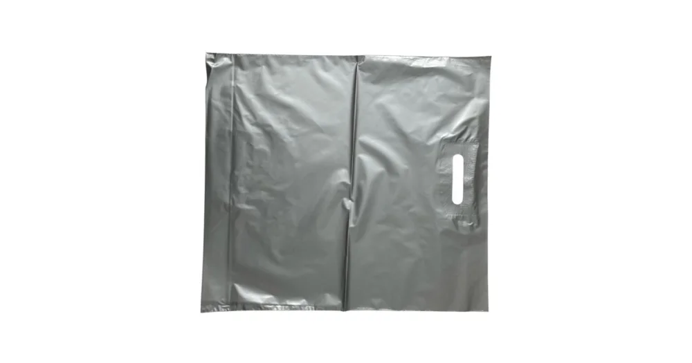 Výhodná Nabídka LDPE taška se zpevněným průhmatem a se složeným dnem, délka 50 cm, šířka 45 cm, záložka 9 cm, stříbrná