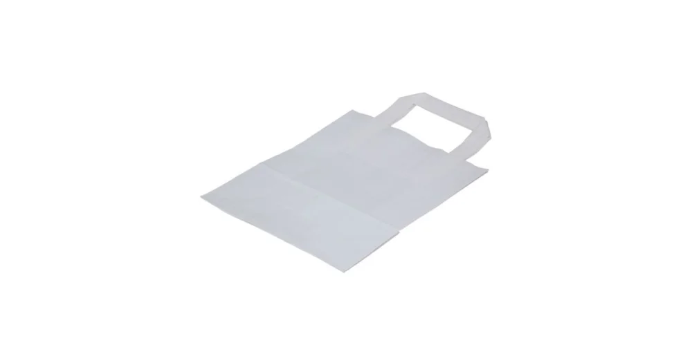 Ihned K Objednání Papírová taška s plochým uchem, šířka 18 cm, hloubka 8 cm, výška 22 cm, bílá
