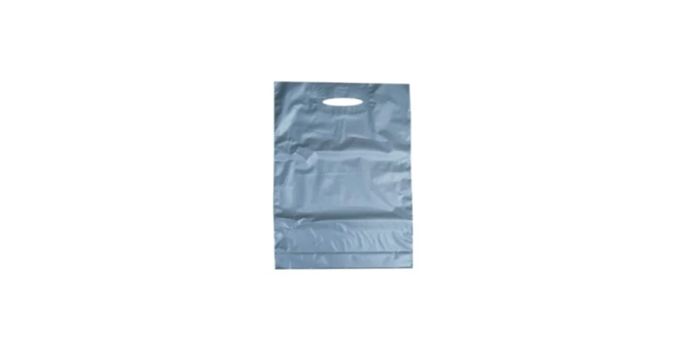 LDPE taška s průhmatem, délka 45 cm, šířka 38 cm, záložka 5 cm, stříbrná Autentický
