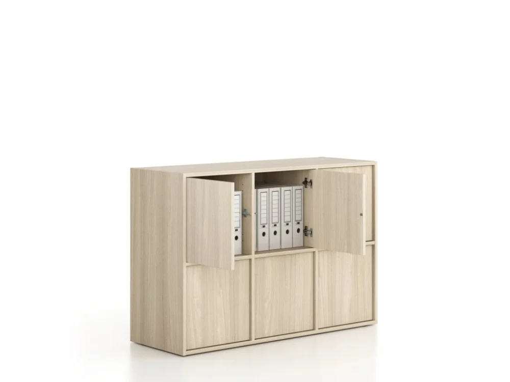 Kancelářská skříň FRAME, nízká, 6x dveře, 1299 x 450 x 881 mm, PUSH-lock, dub přírodní Vrácení Zdarma