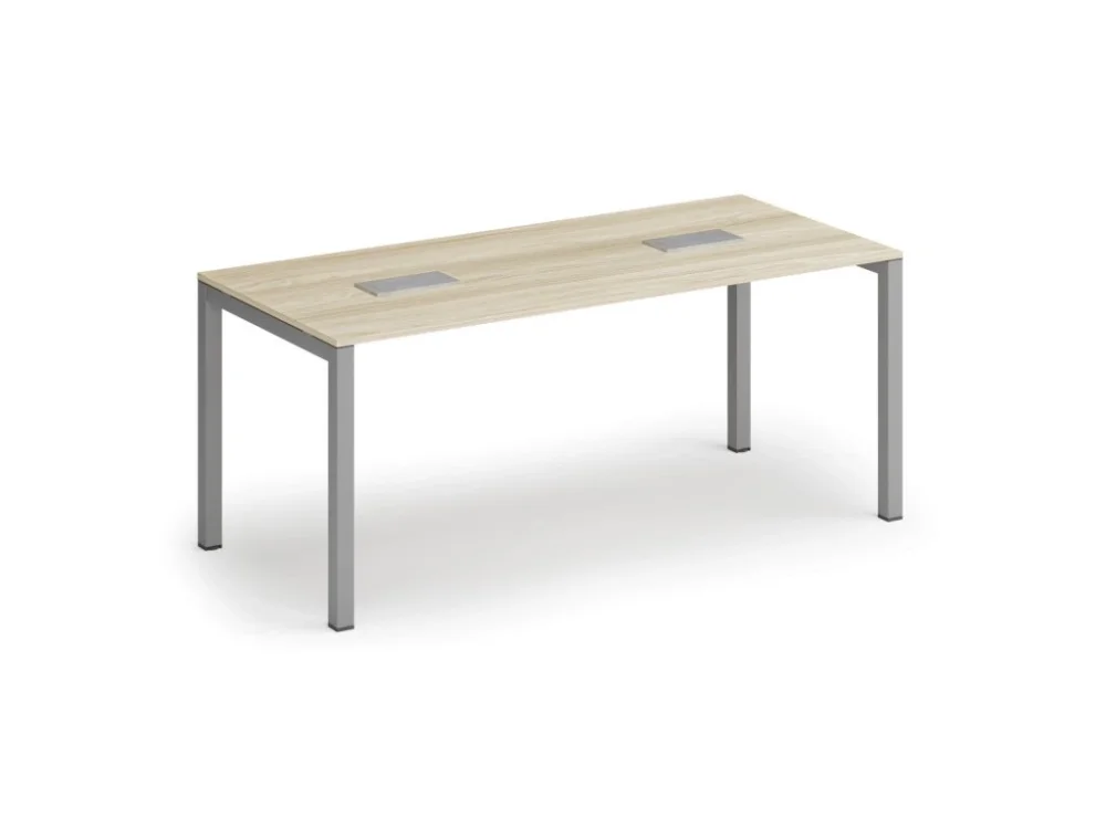 Jednací stůl PRIMO SQUARE, 180x80 cm, dub přírodní + 2x stolní zásuvka TYP III, stříbrná Poslední Šance