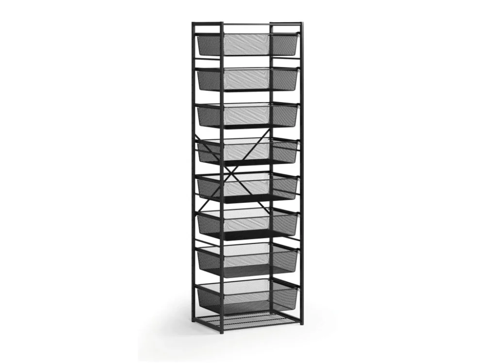 Novinka Otevřený košový regál, 8x koš s jemným sítem, TYP VIII, 600 x 460 x 2020 mm, černá