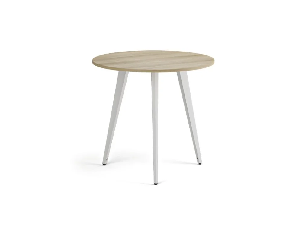 Konferenční stůl PRIMO VIBE, průměr 80 cm, bílá podnož, dub přírodní Akce