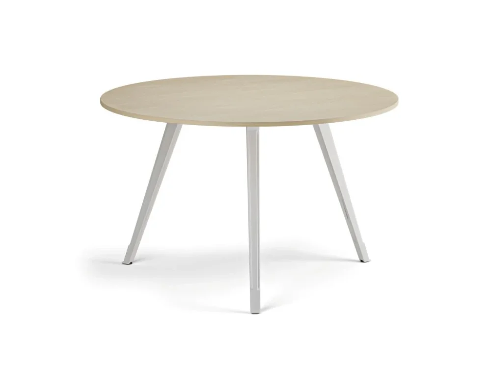 Konferenční stůl PRIMO ZEN, průměr 120 cm, bílá podnož, bříza Oblíbený