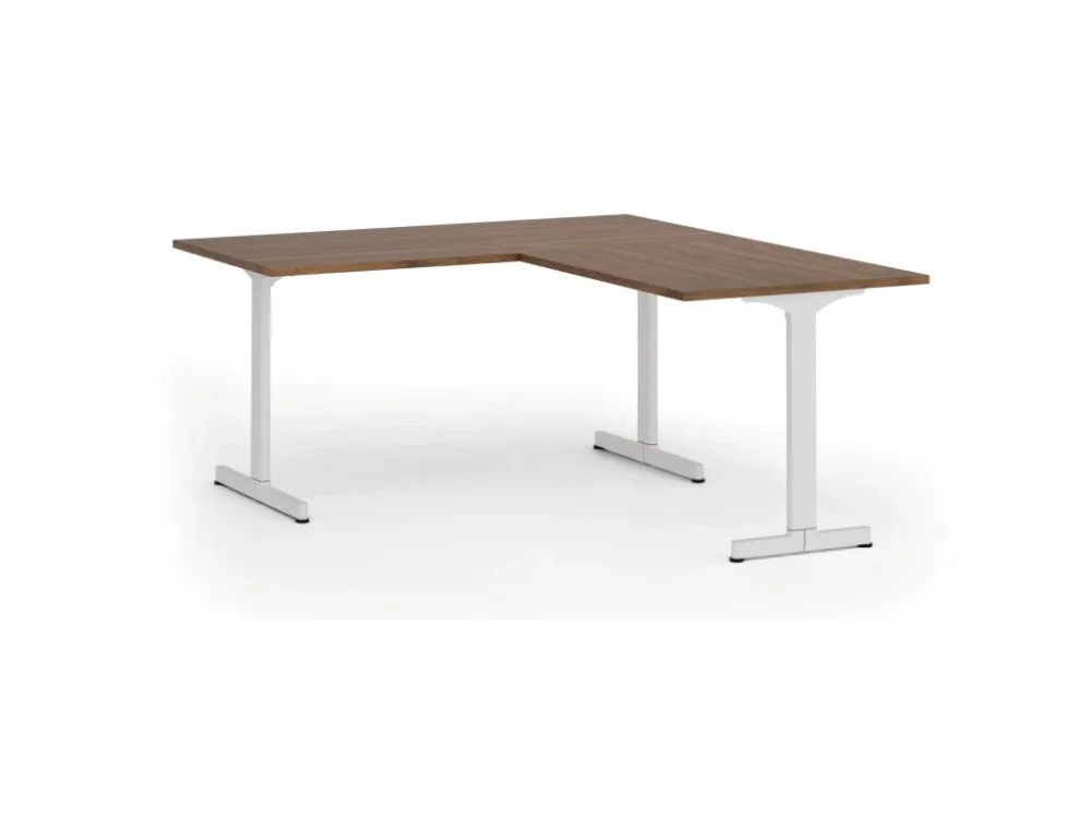 Rohový kancelářský stůl PRIMO BETA L, 160x180 cm, L/P, bílá podnož, ořech Speciální Cena