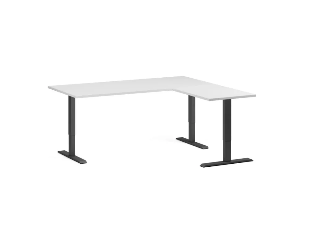 Akční Cena Rohový výškově nastavitelný stůl, 180x160 cm, 3 motory, L/P, černá podnož, bílá
