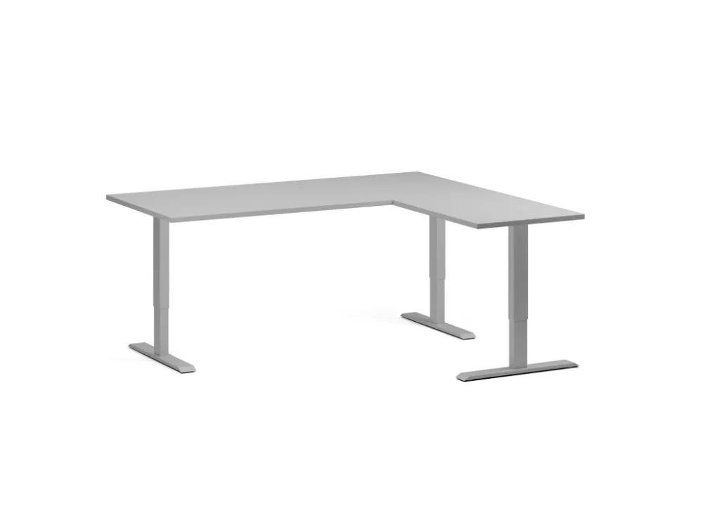 Rohový výškově nastavitelný stůl, 180x160 cm, 3 motory, L/P, šedá podnož, šedá Top Prodej