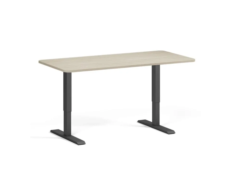 Levný Polohovací stůl se zaoblenými rohy, 160x80 cm, 1 motor, černá podnož, dub přírodní