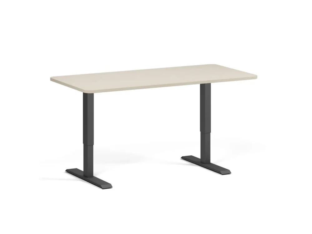 Sleva Polohovací stůl se zaoblenými rohy, 160x80 cm, 1 motor, černá podnož, bříza