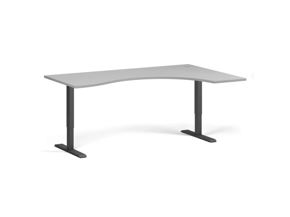 Cenově Výhodný Ergonomický výškově nastavitelný stůl, 180x120 cm, 1 motor, L/P, černá podnož, šedá
