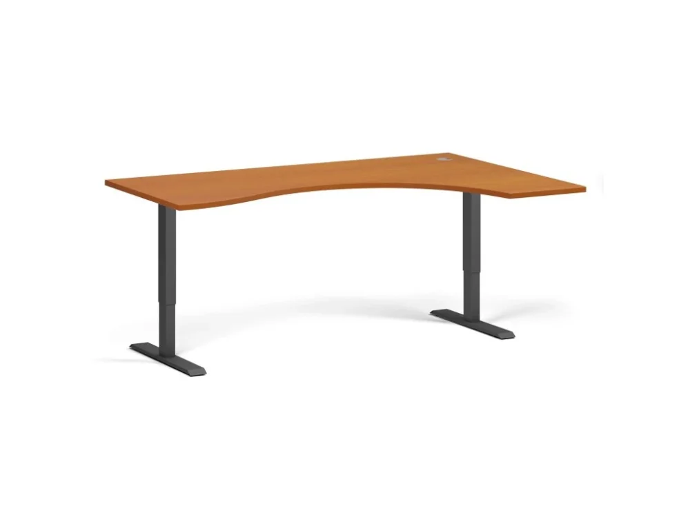 Ergonomický výškově nastavitelný stůl, 180x120 cm, 1 motor, L/P, černá podnož, třešeň Autentický