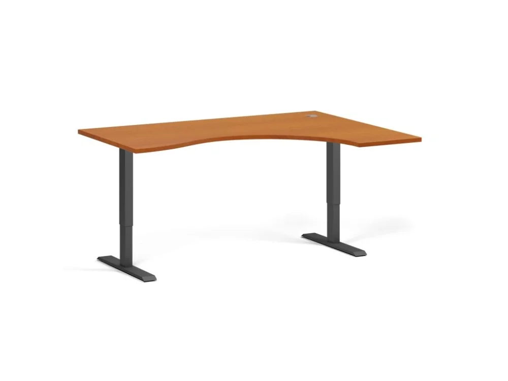 Ergonomický výškově nastavitelný stůl, 160x120 cm, 1 motor, L/P, černá podnož, třešeň Must-Have