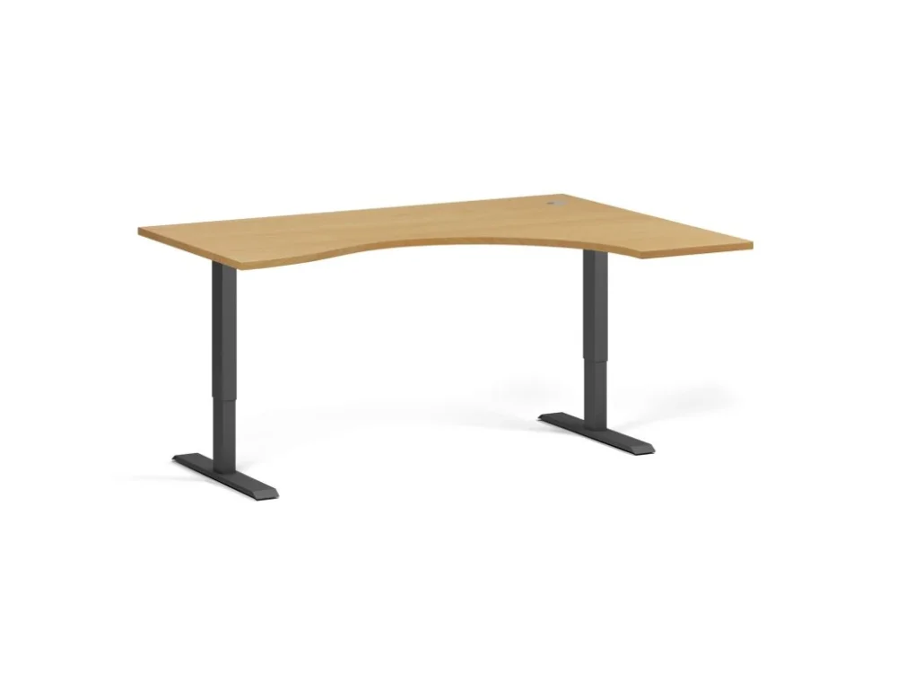 Poslední Šance Ergonomický výškově nastavitelný stůl, 160x120 cm, 1 motor, L/P, černá podnož, buk