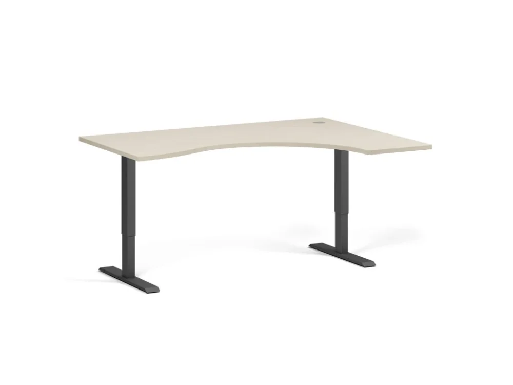 Ergonomický výškově nastavitelný stůl, 160x120 cm, 1 motor, L/P, černá podnož, bříza Akční Cena