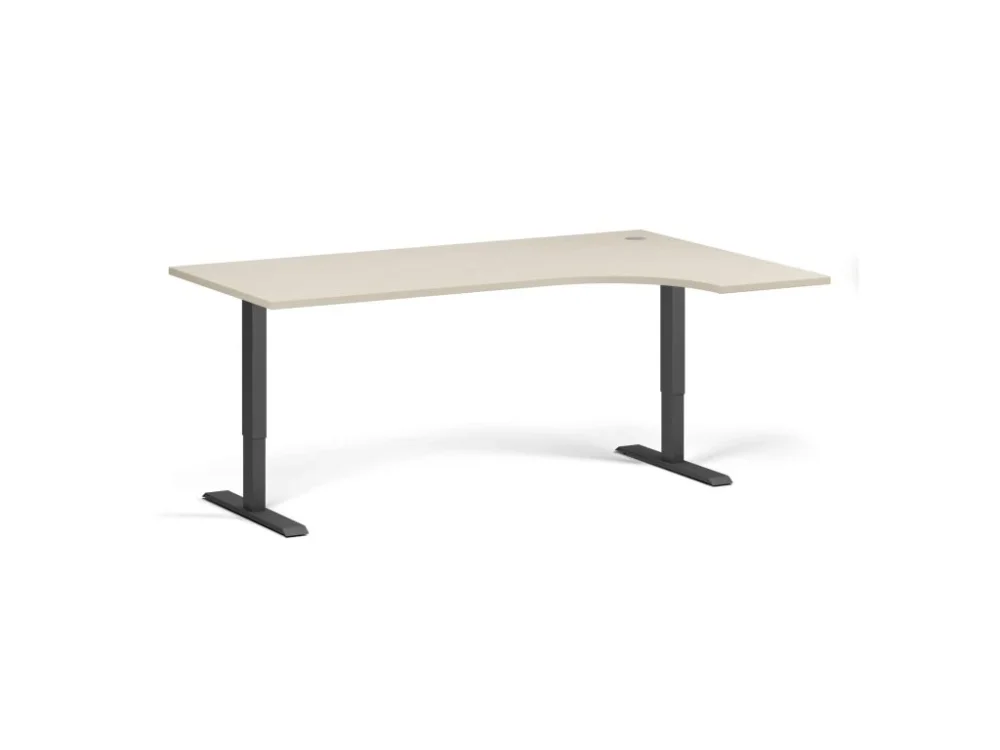 Sezónní Sleva Rohový výškově nastavitelný stůl, 180x120 cm, 1 motor, L/P, černá podnož, bříza