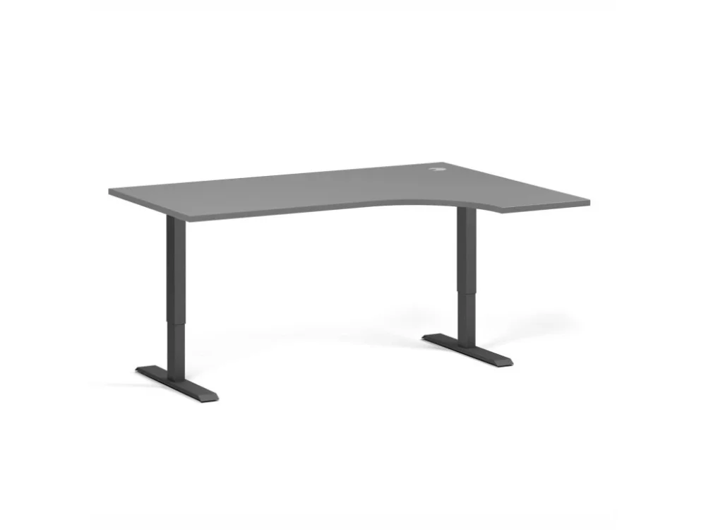 Rohový výškově nastavitelný stůl, 160x120 cm, 1 motor, L/P, černá podnož, grafit Sezónní Sleva