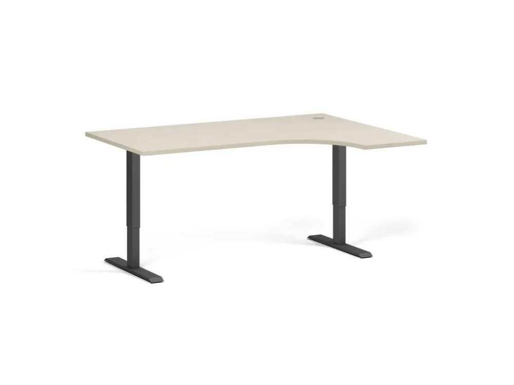 Cenově Výhodný Rohový výškově nastavitelný stůl, 160x120 cm, 1 motor, L/P, černá podnož, bříza