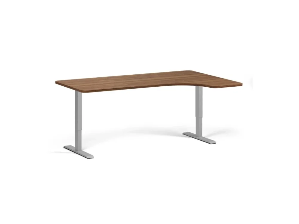 Rohový polohovací stůl se zaoblenými rohy, 180x120 cm, 1 motor, L/P, šedá podnož, ořech Nová Kolekce