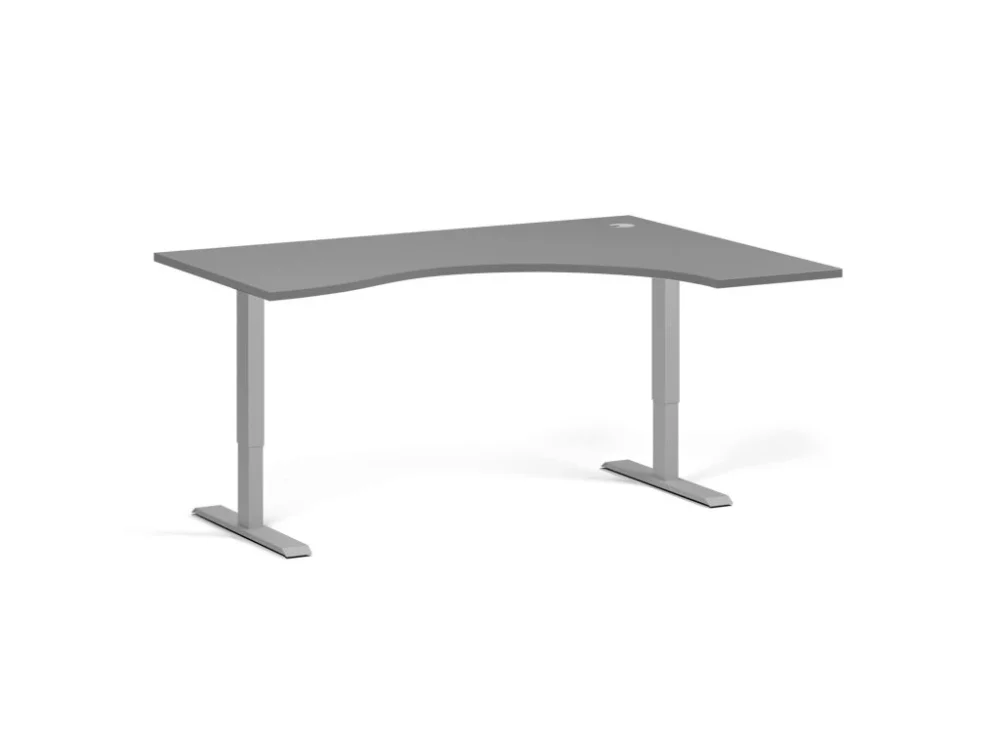 Ergonomický výškově nastavitelný stůl, 160x120 cm, 1 motor, L/P, šedá podnož, grafit Sleva