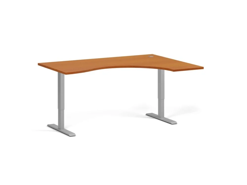 Cenový Hit Ergonomický výškově nastavitelný stůl, 160x120 cm, 1 motor, L/P, šedá podnož, třešeň
