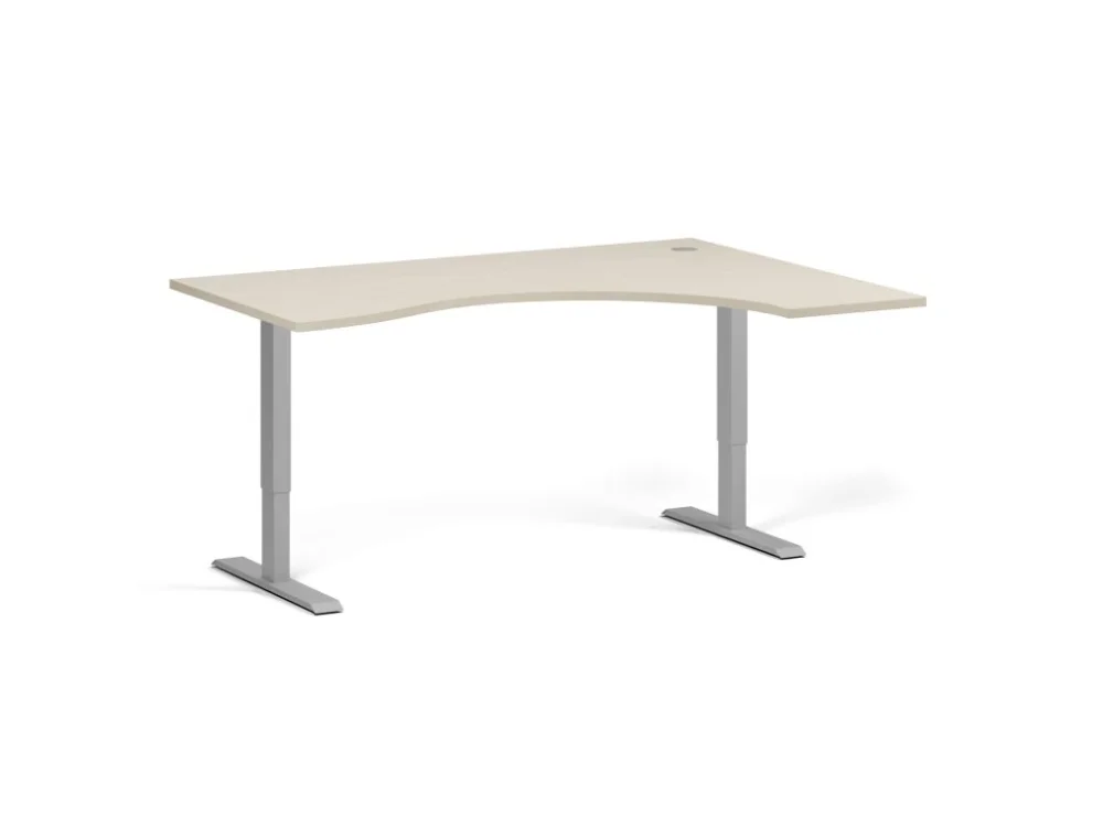 Ergonomický výškově nastavitelný stůl, 160x120 cm, 1 motor, L/P, šedá podnož, bříza Novinka