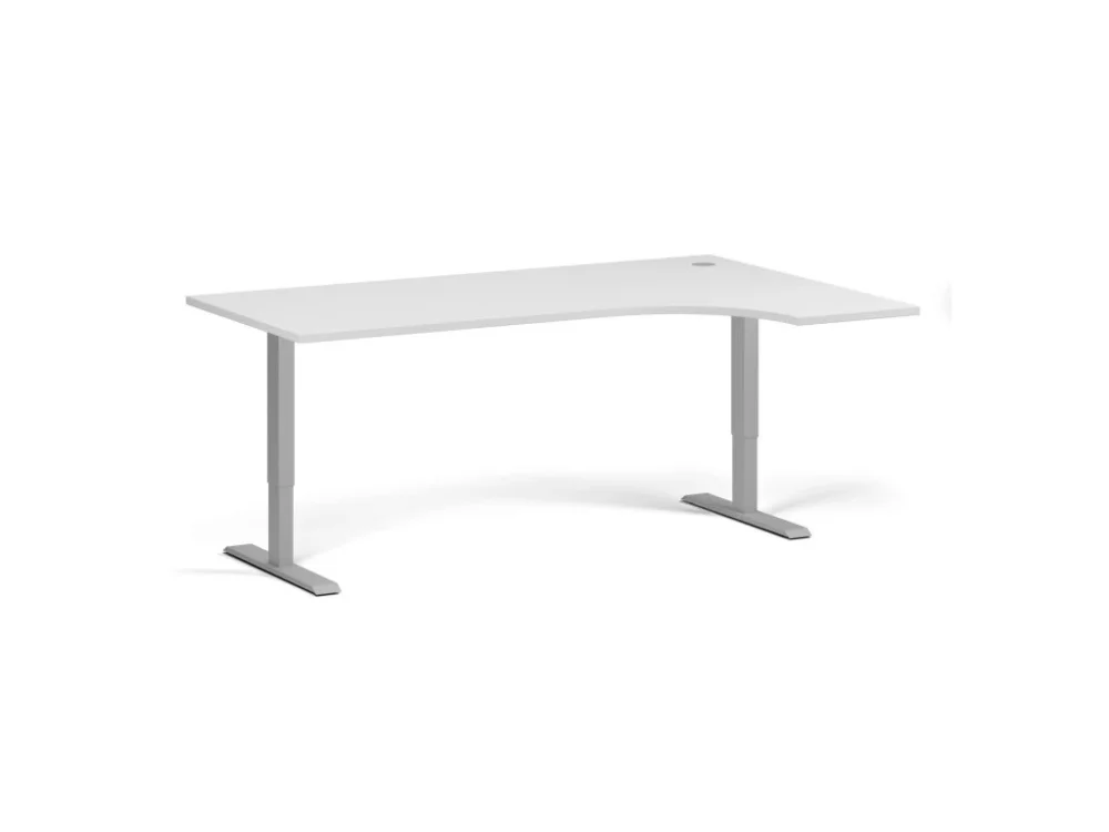 Rohový výškově nastavitelný stůl, 180x120 cm, 1 motor, L/P, šedá podnož, bílá Nová Kolekce