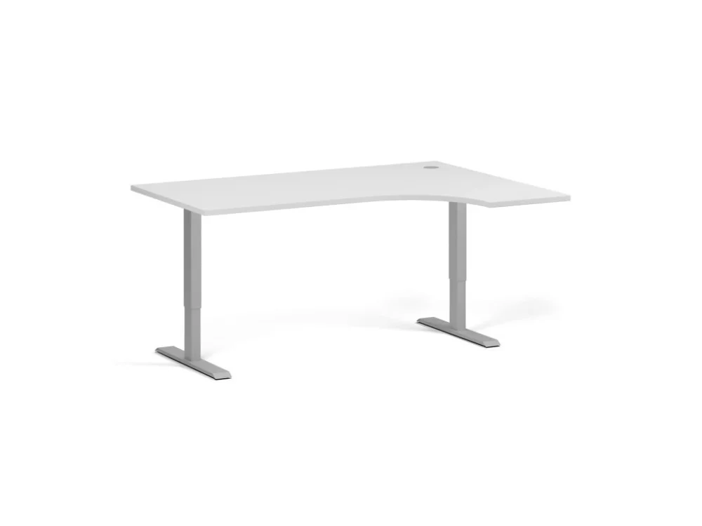 Koupit Online Rohový výškově nastavitelný stůl, 160x120 cm, 1 motor, L/P, šedá podnož, bílá