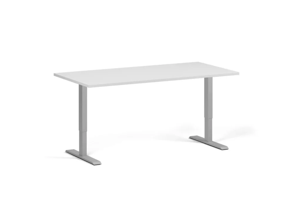 Výškově nastavitelný stůl, 160x80 cm, 1 motor, šedá podnož, bílá Výhodná Nabídka