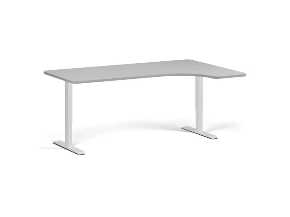 Sezónní Sleva Rohový polohovací stůl se zaoblenými rohy, 180x120 cm, 1 motor, L/P, bílá podnož, šedá