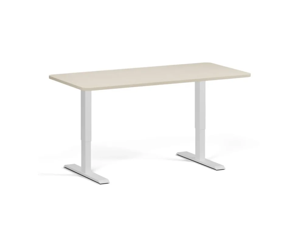 Polohovací stůl se zaoblenými rohy, 160x80 cm, 1 motor, bílá podnož, bříza Aktuální
