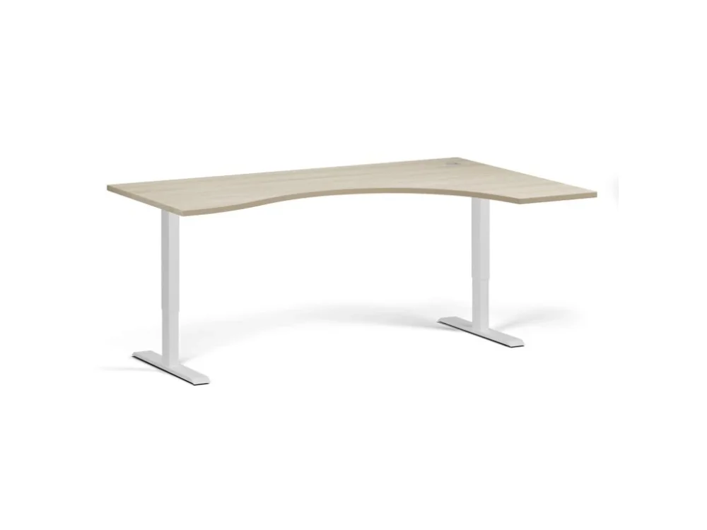 Časově Omezené Ergonomický výškově nastavitelný stůl, 180x120 cm, 1 motor, L/P, bílá podnož, dub přírodní