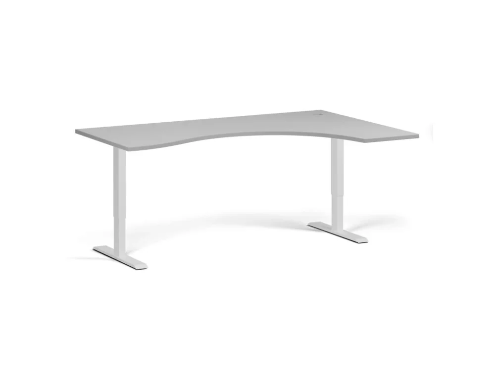 Ergonomický výškově nastavitelný stůl, 180x120 cm, 1 motor, L/P, bílá podnož, šedá Sleva